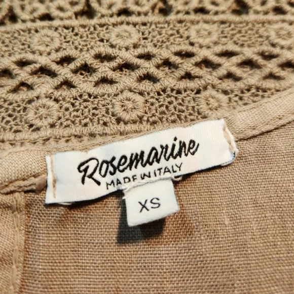 ROSEMARINE XS FLAX MUD LINEN COTTAGE EMBROIDERED LACE MIDI DRESS - Picture 3 of 6